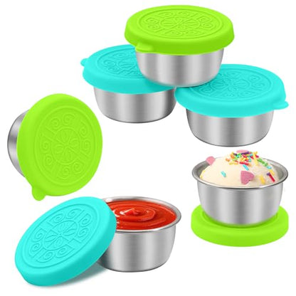 LIEMAND 6x1.6 oz Salad Dressing Container to Go, Leakproof Reusable Stainless Steel Small Container with Lid,Sauce Containers for Lunch box,Picnics,Travel,Office and Meal Prep - color: Glacier Mint, size: 1.6oz