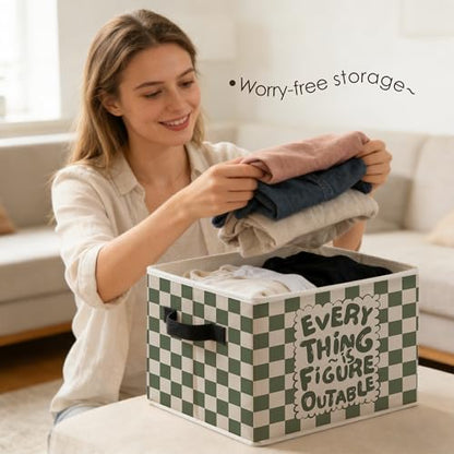 Green and White Checkered Inspirational Storage Bins Box with Handles, Everything Is Figureoutable Foldable Basket Toybox for Kids Room Nursery Playroom Bathroom Clothes Toys Books - color: color-02