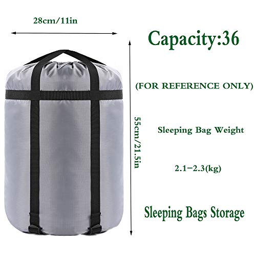 Compression Stuff Sack, 24L/36L/46L Sleeping Bags Storage Stuff Sack Organizer Waterproof Camping Hiking Backpacking Bag for Travel - Great Sleeping Bags Clothes Camping - color: Grey 36L 2-PACK