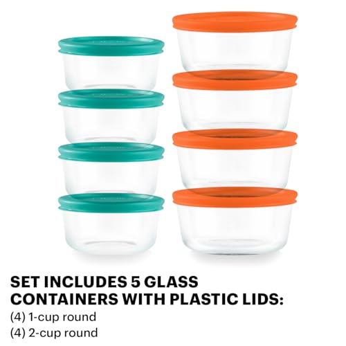 Pyrex Simply Store (8-Pack) Small Glass Food Storage Containers Set, (1 & 2 Cup) Meal Prep Containers With Plastic BPA-Free Lids, Dishwasher & Microwave Safe - size: 8 Pack (Small)