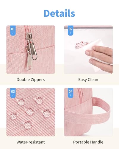 Narwey Clear Travel Toiletry Bags for Traveling Toiletries Men Women, Clear Makeup Bag Cosmetic Bag with Zipper, Make Up Pouch Organizer Bag with Handle, Skincare Beach Snack Medicine Bag, Pink - color: Clear-Pink
