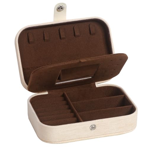 Hatori Travel Jewelry Box, PU Leather Small Jewelry Organizer for Women Girls, Double Layer Portable Mini Travel Case Display Storage Holder Boxes for Stud Earrings, Rings (White Mirror) - color: White Mirror