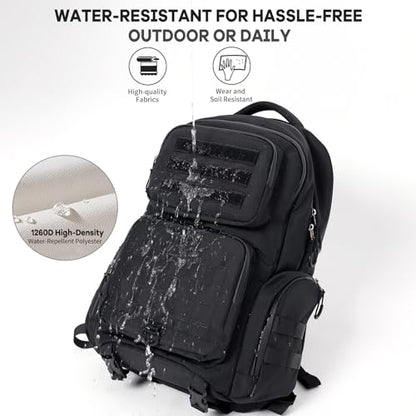 Timeet Tactical Backpack for Men, 21 Inch Black 40L Large Capacity, Laser Cut Molle Three Sided Opening, Water Resistant 17 inch Laptop Military Hiking 3 Day Assault Pack - color: Black