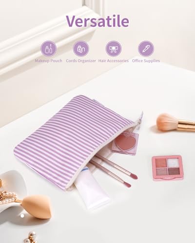 Narwey Small Striped Makeup Bag for Purse Travel Makeup Pouch Cosmetic Bag Zipper Pouch Bags for Women (Purple Stripe) - color: AC-Purple Stripe