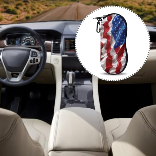 AFPANQZ Glasses Case with Carabiner Hanging Portable Neoprene Zipper Sunglasses Case Soft Lightweight - color: 3d America Flag