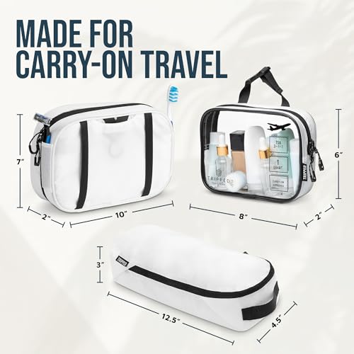 Toiletry Bag Kit 3 Piece Set: Hanging Travel Toiletry Bag + 311 TSA Cosmetic Liquid Bag + Accessory Organizer Pouch - color: White Ripstop