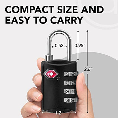 TSA Locks for Luggage, 2-Pc Durable Steel Padlock, Keyless Easy to Read 4-Digit Combination Lock for Backpacks, Travel Suitcases, Toolbox, Filing Cabinets, Baggage & Gym Locker, Black - color: Black