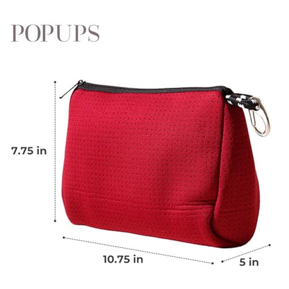 POPUPS Large Makeup Bag with Zipper, Burgundy- Waterproof Neoprene Cosmetic Bag 7.7 x 10.75 x 5 inches - color: Basic Burgundy