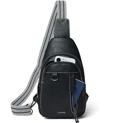 LATMAP 7L Sling Bag for Women Men Leather Small Sling Backpack Daypack Anti Theft Fanny Pack Crossbody Purse Travel - color: Regular Size-black