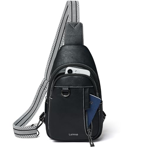 LATMAP 7L Sling Bag for Women Men Leather Small Sling Backpack Daypack Anti Theft Fanny Pack Crossbody Purse Travel - color: Regular Size-black