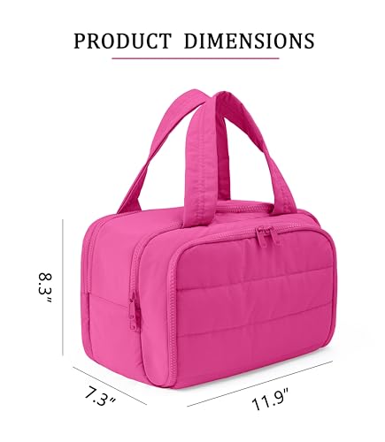 Travel Toiletry Bag for Women, Large Wide-open Puffy Cosmetic Makeup Bag with Wet-Dry Separation, Multi-Pocket Organizer with Carry Handle for Toiletries, Cosmetics, Essentials, Rose Red - color: Rose Red