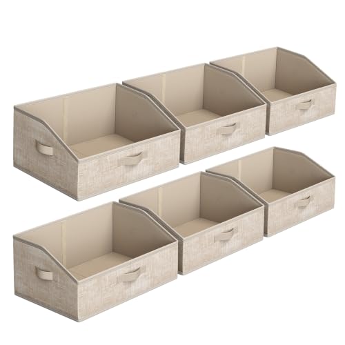 SONGMICS Set of 6 Storage Baskets, Foldable Storage Bins, Fabric Boxes, 15.7 x 11.8 x 7.9 Inches, Closet Storage Organizers, 3 Handles, for Bedroom, Living Room, Summer Sand URFB0140K01 - color: Summer Sand, size: 6 Pack(11.8"L x 7.9"W x 15.7"H)