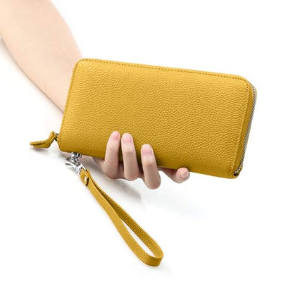 Moflycom Womens Wallet RFID Blocking Genuine Leather Zip Around Wallet Clutch Wristlet Travel Long Purse for Women - color: Yellow