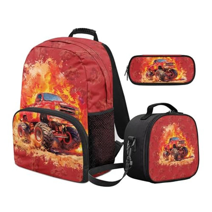 Kids Backpack Set for Boys,Off-road Vehicle School Bookbag and Pencil Case Bundle,Preschool Primary School Backpacks with Lunch Box and Pencil Case for Back to School Supplies - color: Off-road Vehicle -1