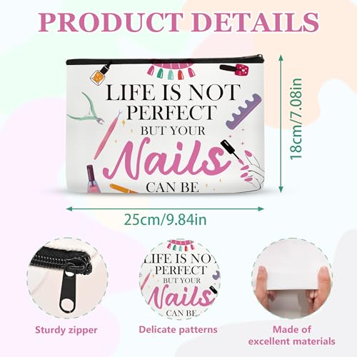 Nail Tech Makeup Bag with Keychain, Nail Technician Gifts for Women, Waterproof Cosmetic Pouch Organizer for Manicurist Appreciation, Birthday, Graduation & Christmas - color: Nail Tech