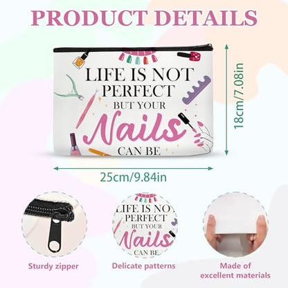Nail Tech Makeup Bag with Keychain, Nail Technician Gifts for Women, Waterproof Cosmetic Pouch Organizer for Manicurist Appreciation, Birthday, Graduation & Christmas - color: Nail Tech