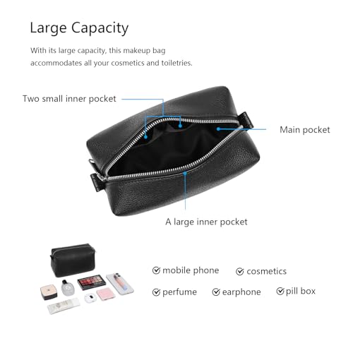 PU leather Organizer Bag Lightweight Cosmetic Bag with Ring Clasp Perfect Travel Makeup Bag for Women (Black/PU) - color: Black/PU