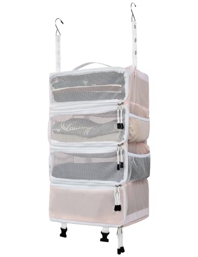 ELEZAY Hanging Packing Cubes All in One Ultra-Light Travel Shelves Portable Compression Organizer Bag Essentials for Carry-on Luggage Suitcase Closet Wardrobe Accessories Medium, Pink - color: Pink, size: Medium