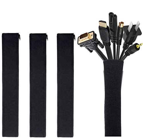 JOTO 4 Pack Cable Management Sleeve, 19-20 Inches Cord Organizer System with Zipper for TV Computer Office Home Entertainment, Flexible Cable Sleeve Wrap Cover Wire Hider System -Black - color: Black, size: 4 Pack, 20 Inch
