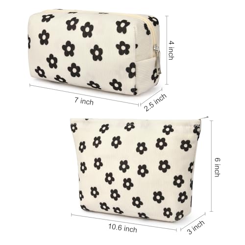 SOIDRAM 2 Pcs Makeup Bag Large Cosmetic Bag Toiletry Bag Makeup Pouch Travel Bag Organizer Cute Makeup Brushes Aesthetic Accessories Storage Bag for Women Black Floral Corduroy - color: Black Floral Corduroy