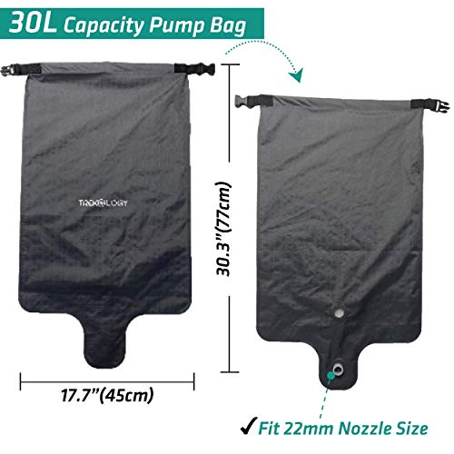 TREKOLOGY 30L Pump Sack Roll Top Compression Pump Bag - Fit for UL Sleeping Mats - Quick & Easy Pumping Sack for Camping Mats, Inflatable Pad, & Sleep Mattress
