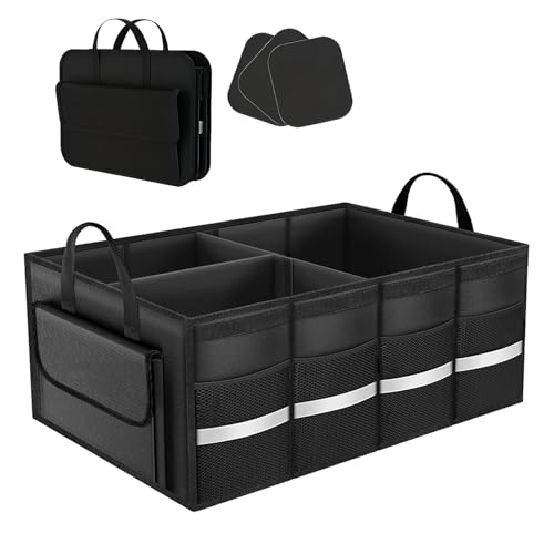 CloudDream Trunk Organizer for Car,70L Large Foldable Waterproof Organizer for SUV,Truck, Van & Sedan,3 Compartments, Black (Black-23.6") - color: Black-23.6"