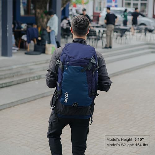 torch Travel Backpack 40L – TSA Friendly Flight Approved, Carry-On Waterproof Hiking Daypack with Rain Cover – Lightweight Rucksack for Camping, Trekking, Outdoor Adventures – Takahagi(Blue)