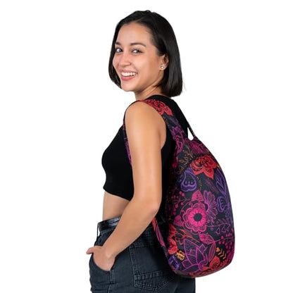 Nanobag Daypack - Ultralight 16L Foldable Travel & Hiking Backpack, Reusable, Packable, Collapsible Bag for Men & Women - color: Neon Flowers