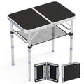 Small Folding Table Portable, 2FT Camping Pinic Table with 3 Adjustable Height, Aluminum Foldable Lightweight Patio Side Table with Carry Handle for Outdoor Hiking Camp BBQ Beach (Black) - color: Black
