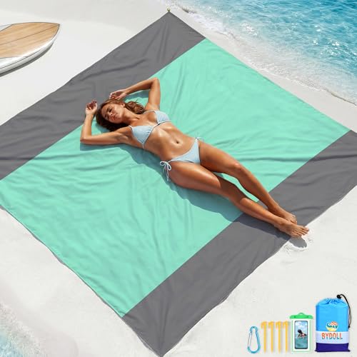 BYDOLL Beach Blanket Waterproof Sandproof Large, Oversized 78''X81''/10'X9' Lightweight Waterproof Outdoor Beach Mat for Travel Camping Vacation Sand Free Essentials Blanket - color: Blue Green, size: 78''X81"