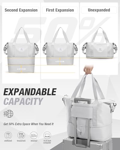 Expandable Travel Duffle Bag for Women Men, Large Gym Bag Travel Tote Bags, Waterproof Carry On Personal Item Bag Airline Approved, Overnight Workout Weekender Bag with Luggage Sleeve, Light Grey - color: C- Light Grey
