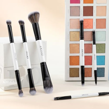 docolor Double Sided Makeup Brushes, 6Pcs Double Ended Eyeshadow Brush Set Professional Eye Makeup Brushes Set Foundation Eyeshadow Blending Eyebrow Travel Make Up Brushes Kits - color: White