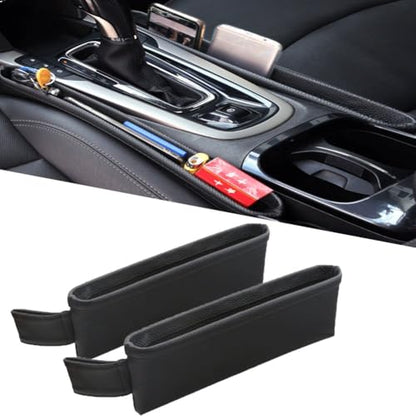Tumecos Car Seat Pockets PU Leather Car Console Side Organizer Seat Catcher Holders Compatible with Phone Key Wallet Phone Sunglasses 2 Pack (Black) - color: Black