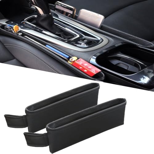 Tumecos Car Seat Pockets PU Leather Car Console Side Organizer Seat Catcher Holders Compatible with Phone Key Wallet Phone Sunglasses 2 Pack (Black) - color: Black