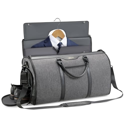 Garment Bag for Travel, Convertible Carry-On Duffel with Shoe Compartment, Waterproof & Wrinkle-Free Suit Carrier for Business Trips & Weekend Getaways, Foldable & Lightweight - color: Grey Black