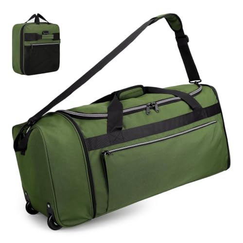Uarition 70L Foldable Rolling Duffle Bag with Wheels, 28” Large Duffle Bag for Travel, Carry On Luggage Duffel Bag for Traveling/Camping/Moving, Water Resistant, Green - color: Green, size: 70L Medium