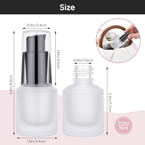 Segbeauty 0.5oz Empty Frosted Glass Travel Size Pump Bottle, 3pcs Matte Translucent Lotion Bottle Refillable, 15ml Travel Toiletry Bottles for Creams Liquids, Empty Cosmetic Skincare Container - color: Frosted Translucent, style: 3pcs 0.5oz