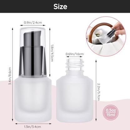 Segbeauty 0.5oz Empty Frosted Glass Travel Size Pump Bottle, 3pcs Matte Translucent Lotion Bottle Refillable, 15ml Travel Toiletry Bottles for Creams Liquids, Empty Cosmetic Skincare Container - color: Frosted Translucent, style: 3pcs 0.5oz