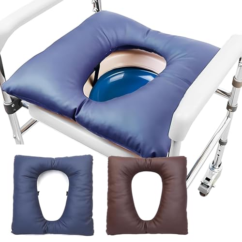 Bedside Commode Cushion - Washable 16.5" X 16.5" Thick Pad PU Cover with Fixing Straps for Commode Chair,Portable Toilet Seat Cushion for Seniors Raz Shower Chair Seat,Blue - color: Blue