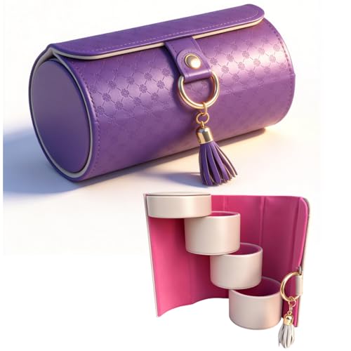 Layered Travel Jewelry Case for Girls, Compact Jewelry Travel Case with 3 Rotating Layers, Durable PU Leather, Earring Necklace Organizer for Travel, Ideal Gift for Women, Friends (Purple) - color: Purple