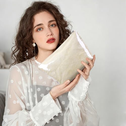 WLLWOO PVC Waterproof Makeup Bag Kraft Paper Cosmetic Bag Travel Toiletry Zipper Pouch Organizer for Women Purse - color: PVC-Off White