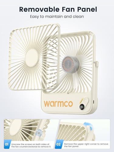 Warmco 10000mAh Portable Travel Fan 7-inch, Up to 24H Runtime, Ultra-thin Quiet Rechargeable Battery Powered Desk Fan with Digital Display for Camping, Office, Bedroom, Cruise Essentials - color: Cloud