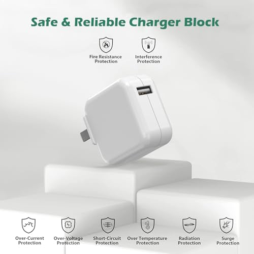 iPad Charger,Foldable Apple Fast Charger Cube 12W USB Wall Charging Block Portable i Pad Adapter with 6Foot Long USB A to Lightning Cable Cord Fast Charging for iPad 9/8/7/6/5/4,Mini5/4/3/2/1,Air3/2/1 - size: 1PACK 6FT