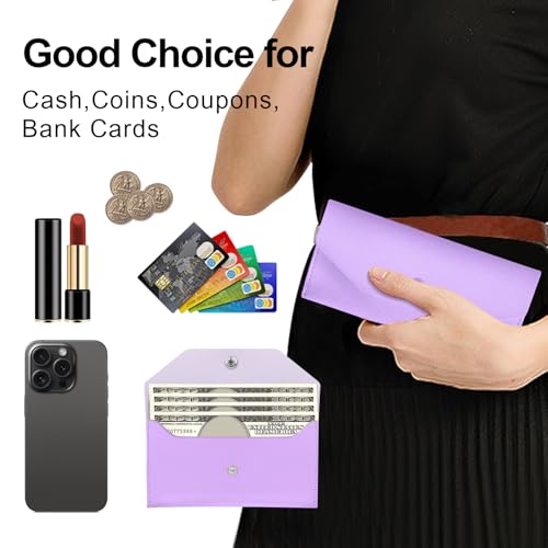 Pu Leather Cash Envelope Wallet - Reusable Cash Stuffing Wallet for Men and Women -Purple - color: purple