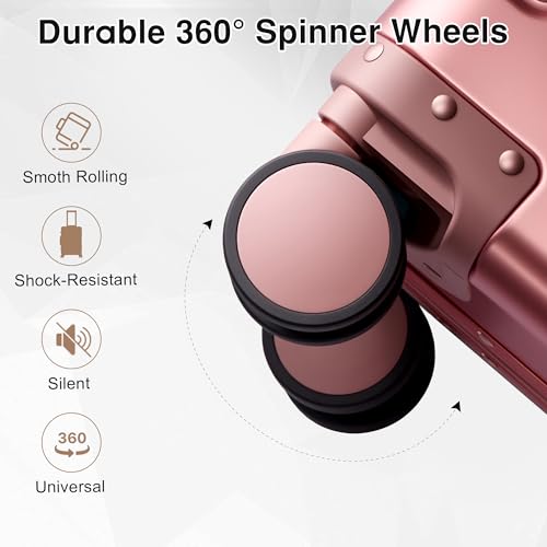 VentureVault All Aluminum Carry On Luggage 22x14x9 Airline Approved，Zipperless Luggage Premium Aluminum Suitcase Luggage, Hard Shell Carry On Luggage with Spinner Wheels (rose gold, 20inch) - color: Rose Gold, size: 20inch