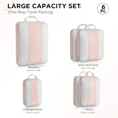 OlarHike 6 Set Compression Packing Cubes for Travel Essentials,Compressible Expandable Space Saver Bags for Organizing Clothes,Luggage Suitcase Garment Bags with Over 1000 pcs Mesh Holes(Beige) - color: Beige