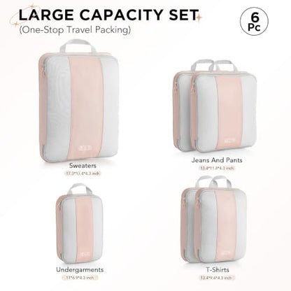 OlarHike 6 Set Compression Packing Cubes for Travel Essentials,Compressible Expandable Space Saver Bags for Organizing Clothes,Luggage Suitcase Garment Bags with Over 1000 pcs Mesh Holes(Beige) - color: Beige