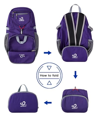 WATERFLY Small Lightweight Packable Backpack: 20l Ultra Light Foldable Travel Hiking Camping Daypack Day Pack for Man Woman - color: New-purple