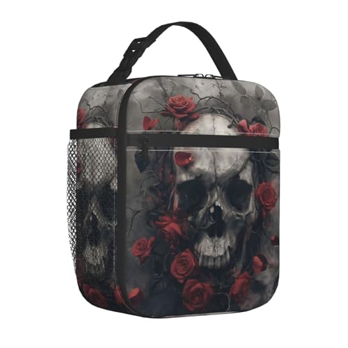 Insulated Lunch Box for Kids Boys Girls, Reusable Lunch Bag for School, Office, Work, Picnic, Travel, Gothic Skull Floral Lunch Box - color: lunch box 121