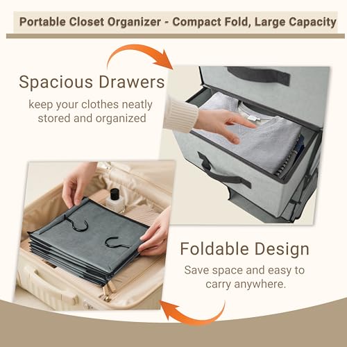 2-in-1 Durable 6-Tier Hanging Closet Organizer with 4 Removable Drawers,2 Separable 3-Tier Thickened Fabric Hanging Shelf Clothes Storage Organization Space-saving for Bedroom,Dorm,Guestroom,RV,Travel - style: Separable - 6 Tier by 2in1